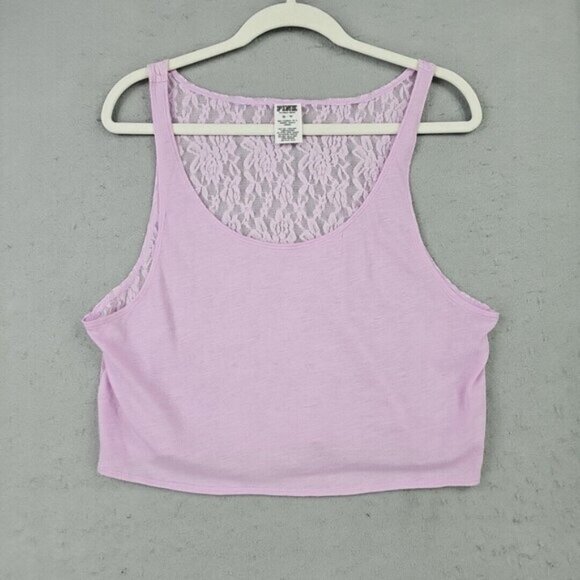 PINK Victorias Secret Crop Top Womens XS Pastel Lavender Lace Back Spring Summer - Picture 1 of 5